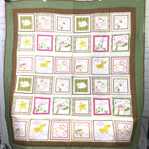 Handmade Nursery Rhymes Green Brown Patchwork Nursery Quilt 50" X 54"